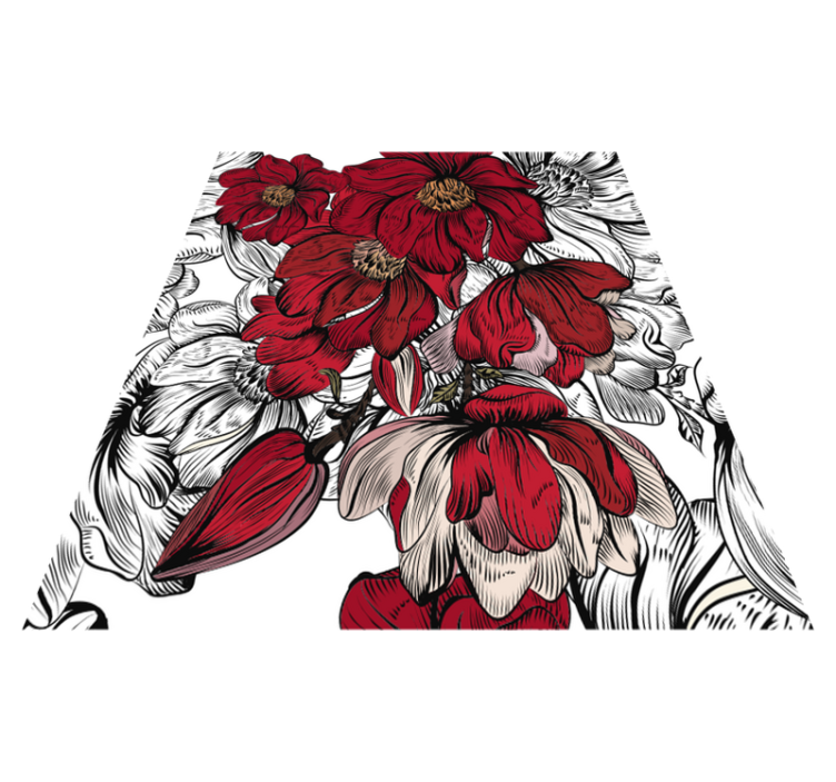 Valgomosios kambario kilimas raudonais ir baltais gėlėmis - „Tenstickers“