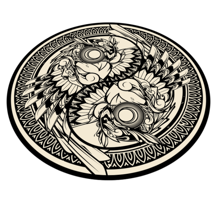 Yin yang pelėda doodle ornament miegamojo kilimas - „Tenstickers“