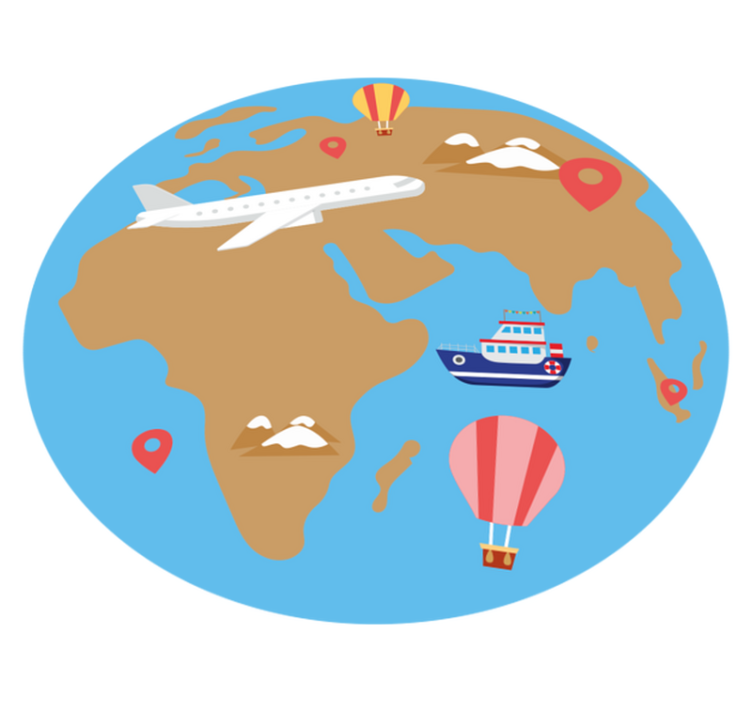 Transporto būdai pasaulio žemėlapis vinilo kilimas - „Tenstickers“