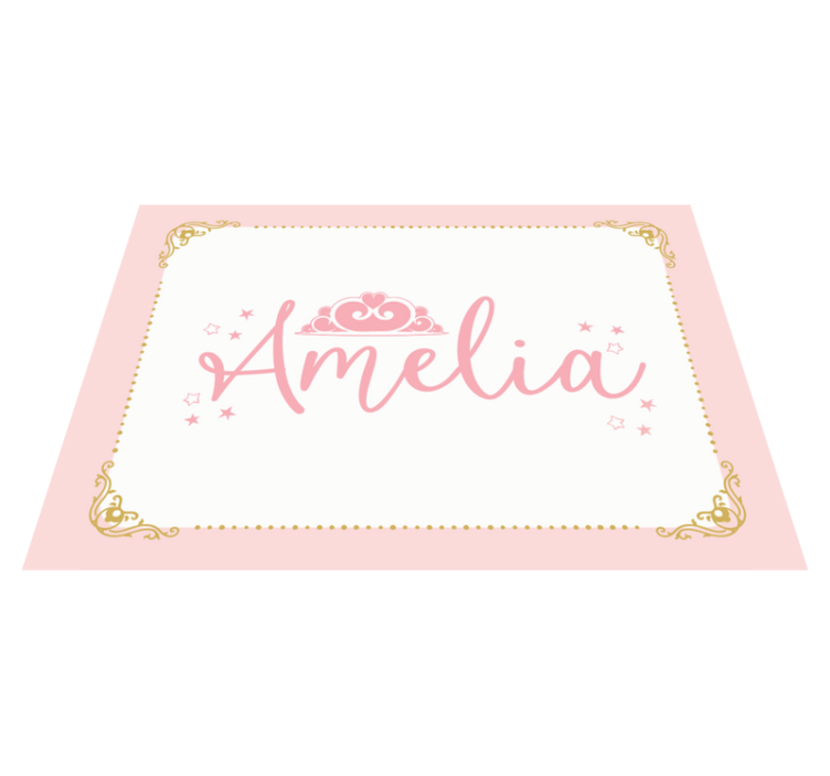 Rožinė princesės karūna su vardiniu vaikų viniliniu kilimu - „Tenstickers“