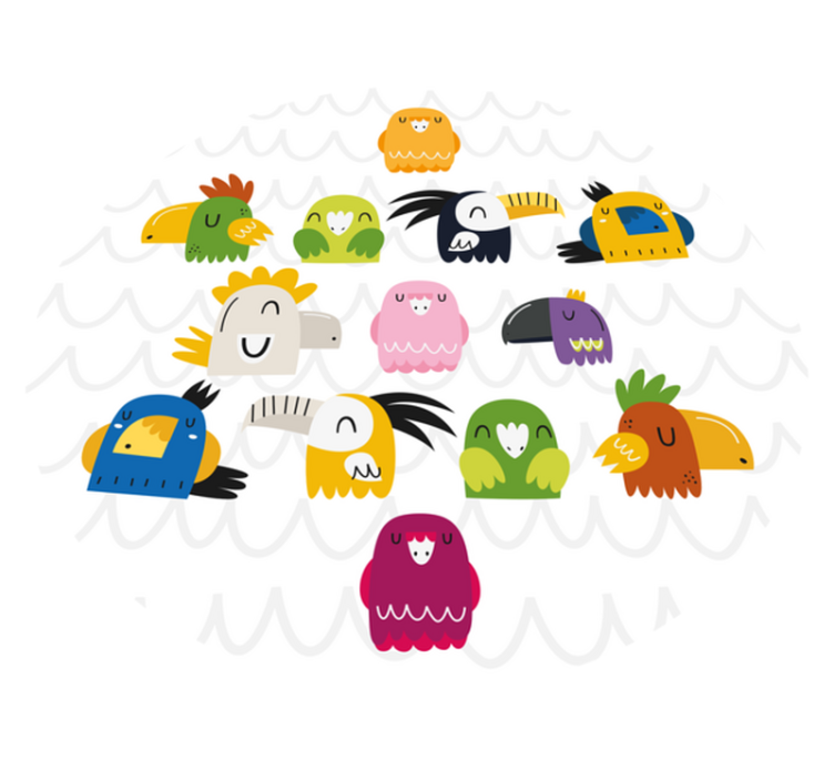 Spalvingi paukščių veidai vaikų vinilinė kilimėlė - „Tenstickers“