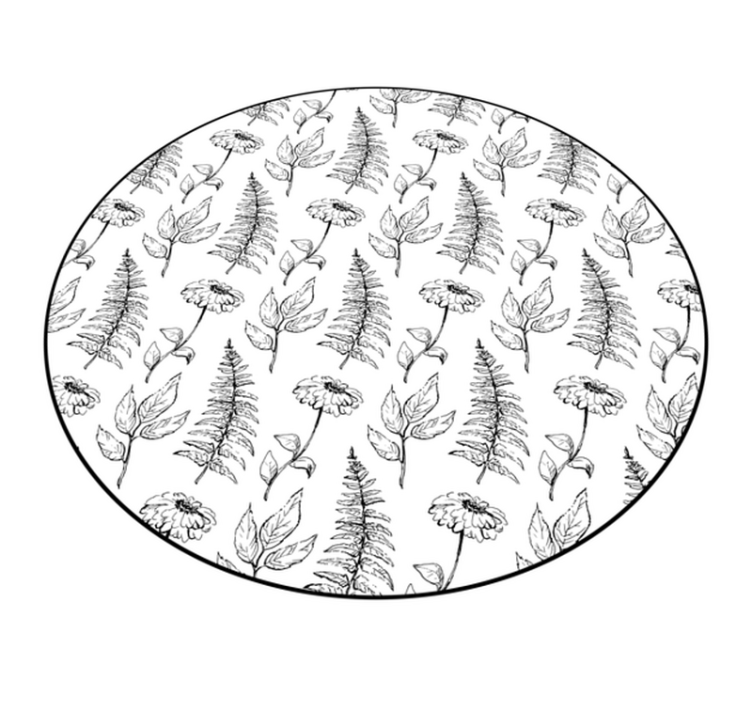 Gėlių juodas kontūras apskritimo formos vinilo kilimėlis - „Tenstickers“