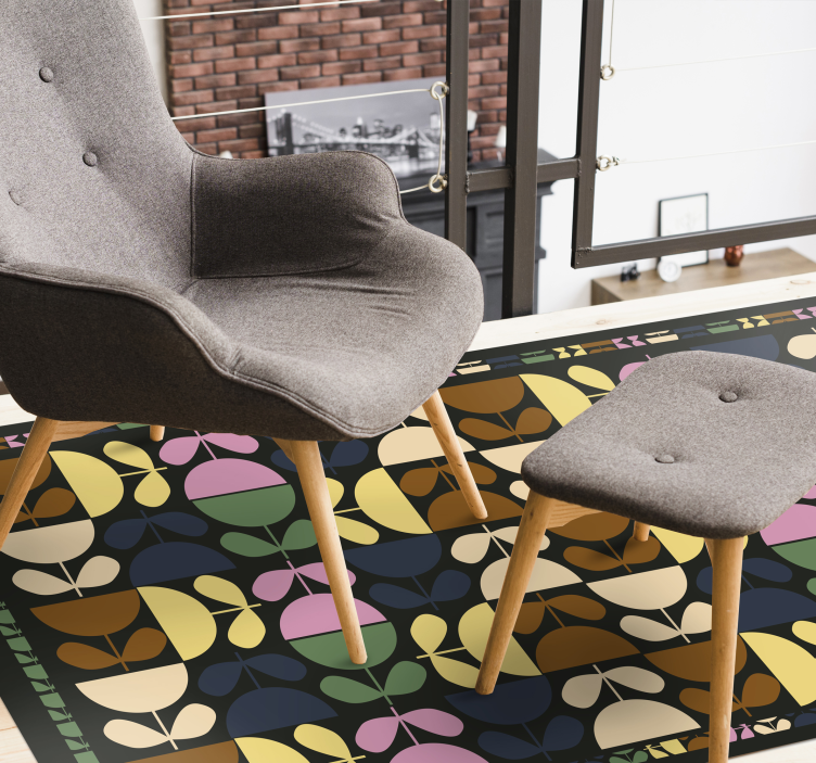 Ryškūs lapų motyvai vinyliniai kilimas su plytelių imitacija - „Tenstickers“