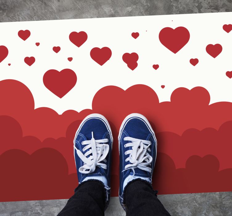 Raudonos širdies debesų raštas vinilo kilimėlis miegamajam - „Tenstickers“