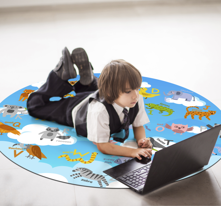 Abėcėlinis gyvūnų ratas apskritimo formos vinilo kilimėlis - „Tenstickers“