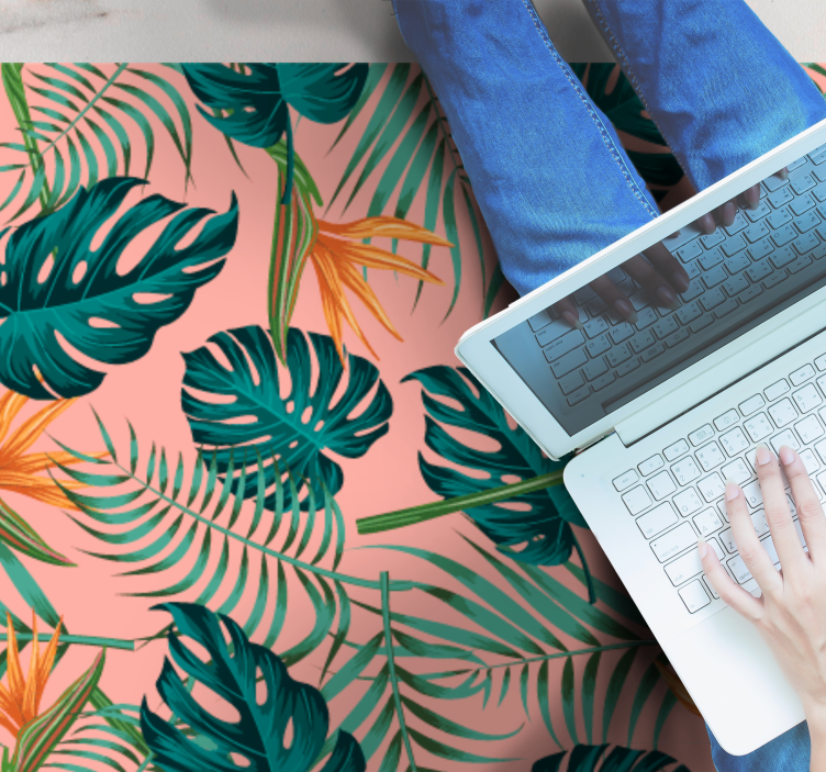 Akvarelės žalios ir rožinės spalvos tropinis gėlių kilimas - „Tenstickers“