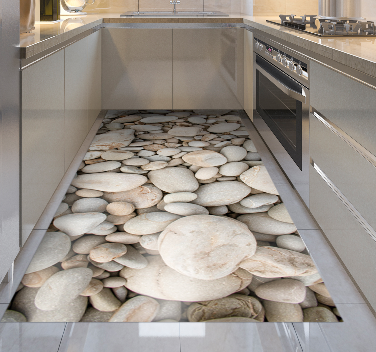 Baltas mažų akmenų virtuvinis vinilinis kilimas - „Tenstickers“