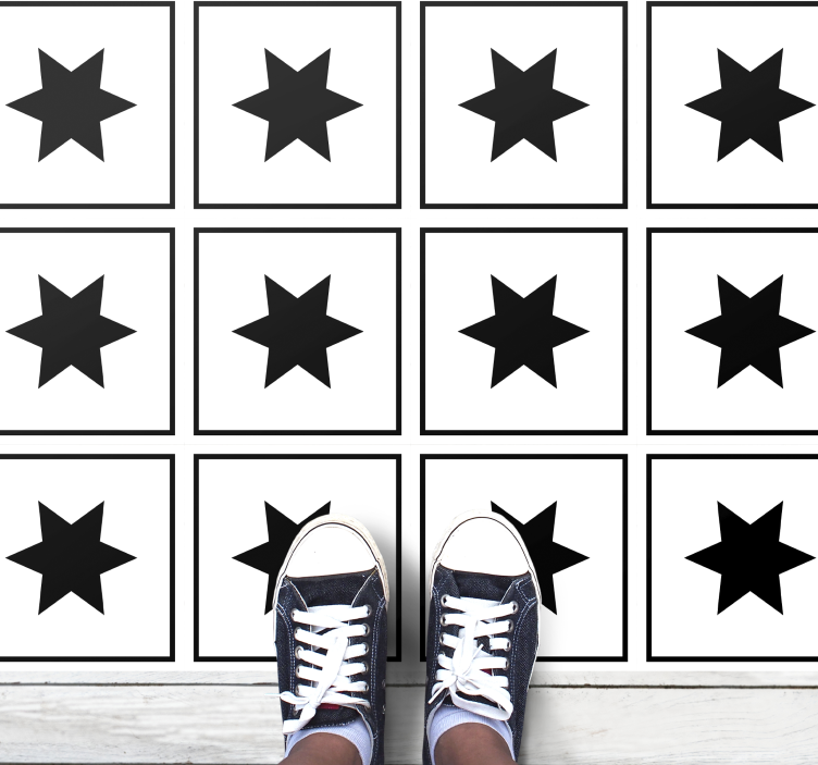 Baltos žvaigždės juodos plytelės efekto vinilo kilimas - „Tenstickers“