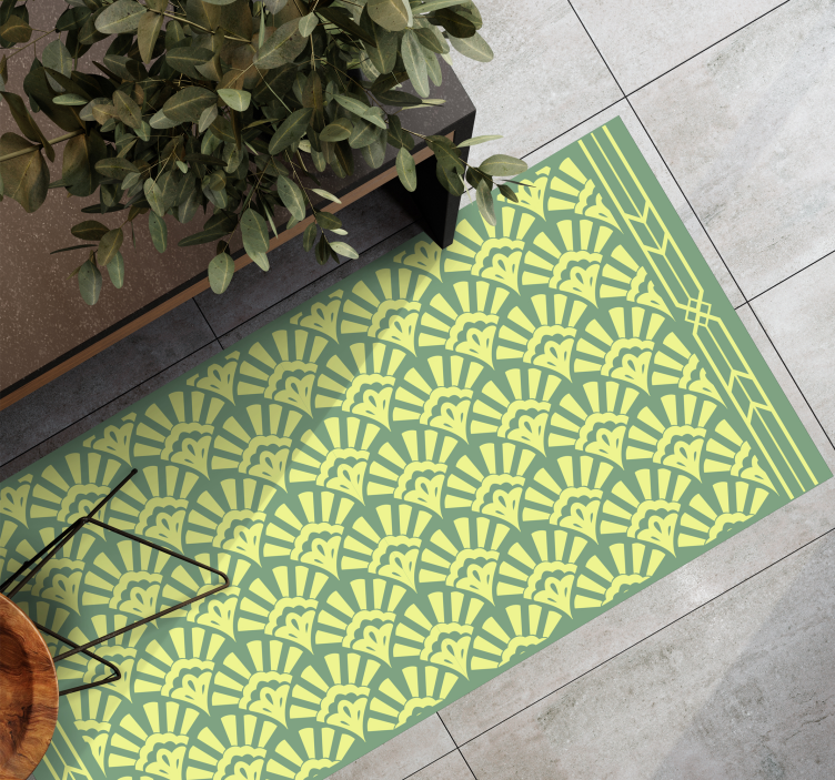 Citrinos spalvos 70 -ųjų raštų vintažinis kilimas - „Tenstickers“