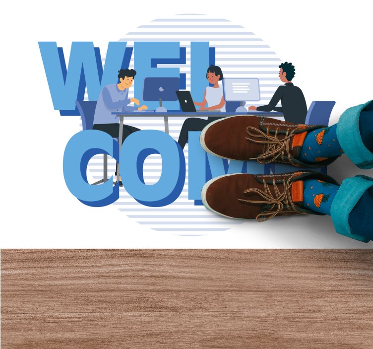 Draugiškas biuro priėmimas vinilo kilimėlas su frazėmis - „Tenstickers“