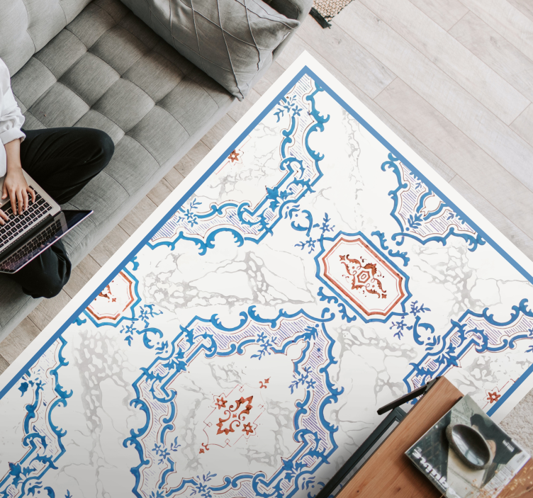 Elegantiški mėlyni raštai Marmurinis vinilo kilimas - „Tenstickers“