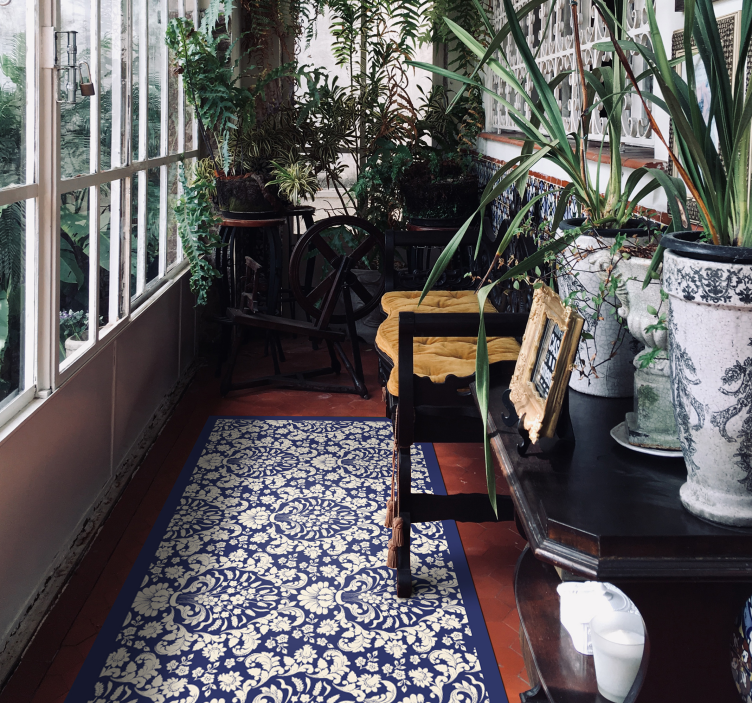 Elegantiški ornamentai tamsiai mėlynas šiuolaikinis vinilo kilima - „Tenstickers“