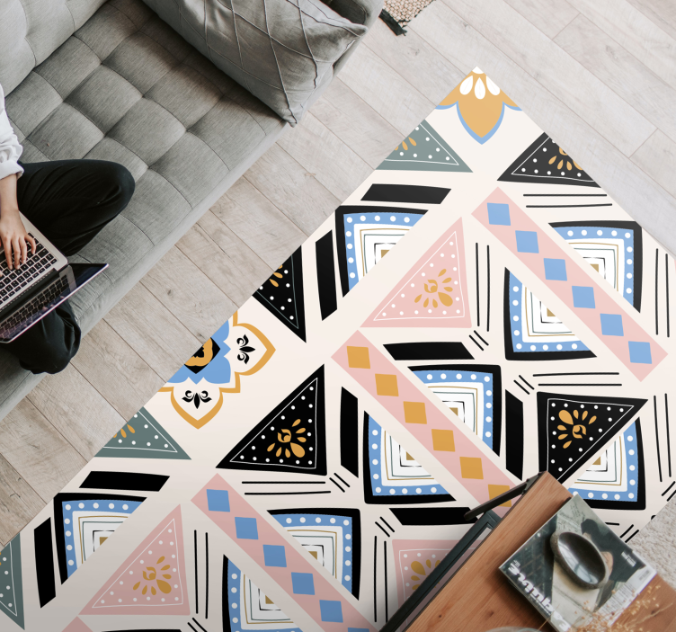 Etninis juodas ir mėlynas rožinis mandalos vinilinis kilimas - „Tenstickers“