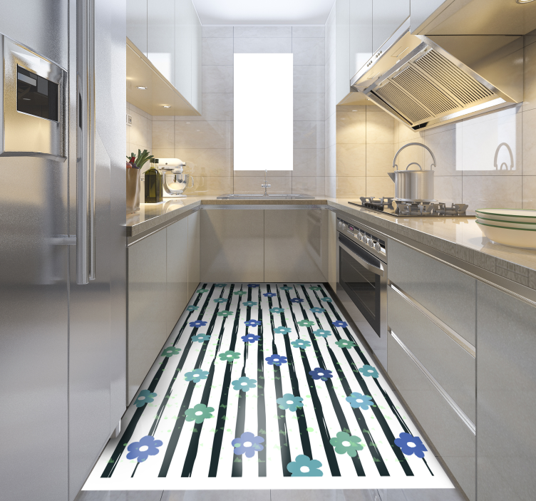 Gėlių dryžuotas dizainas kilimas virtuvei - „Tenstickers“