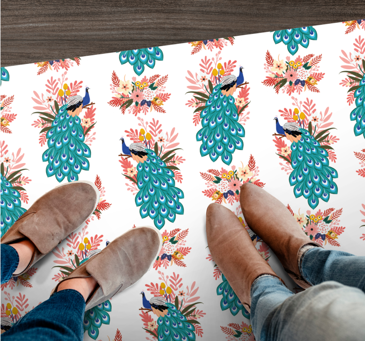 Gėlių rašto kilimėlis paukščių plunksnų raštu - „Tenstickers“