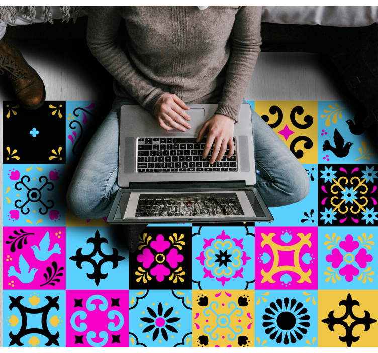 Gėlių spalvotos plytelės virtuvės kilimasplytelės - „Tenstickers“