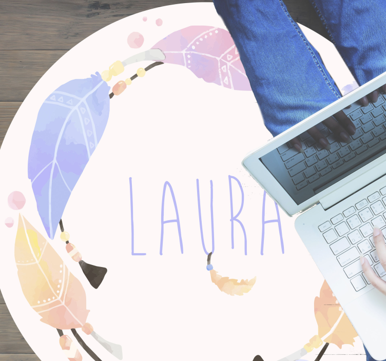 Individualizuotas plunksnų ratas vinyl kilimėlis su vardu - „Tenstickers“