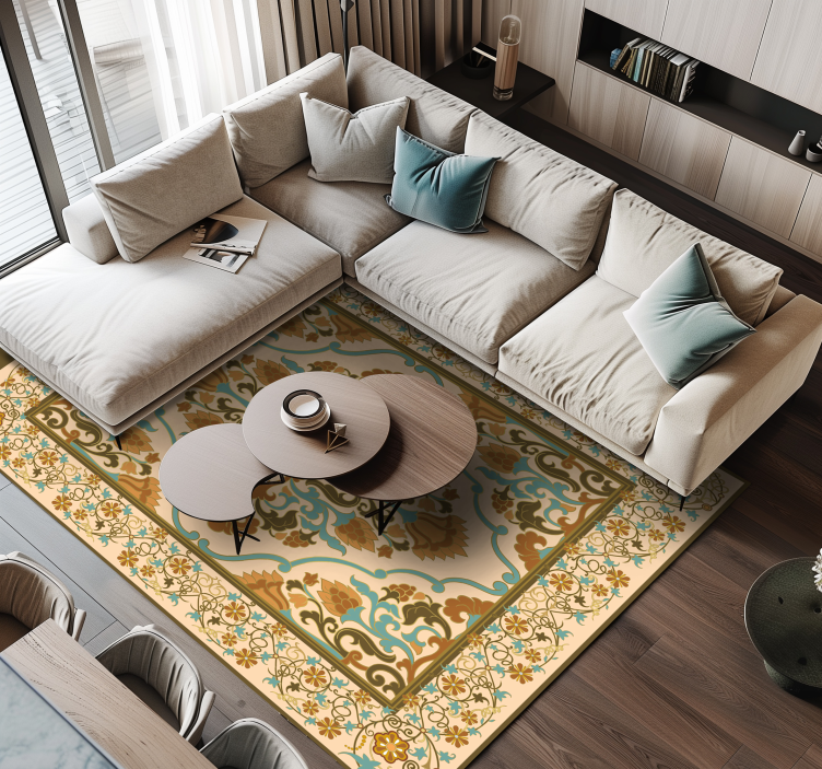 Mandala smėlio spalvos dizainas valgomosios kambario kilimas - „Tenstickers“