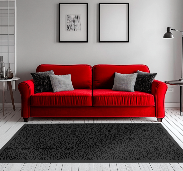 Mandalos gėlės juodos dizaino vinilo kilimėlias - „Tenstickers“