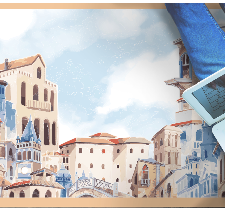 Pakrantės miesto peizažas vinilo kilimėlis miegamajam - „Tenstickers“