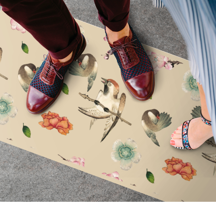 Paukščiai ir gėlės gyvūnų vinilo kilimėlis - „Tenstickers“