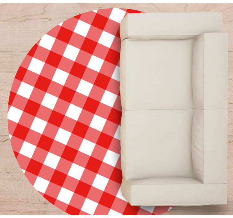 Raudonas langelių raštas apskritimo formos vinilo kilimėlis - „Tenstickers“