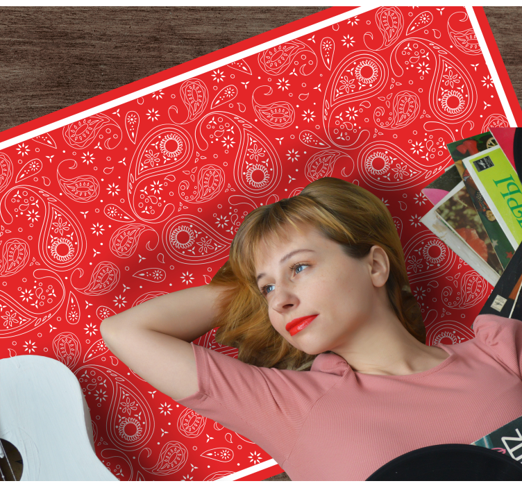 Raudonas paisley raštas pasaulio žemėlapis vinilo kilimėlis - „Tenstickers“