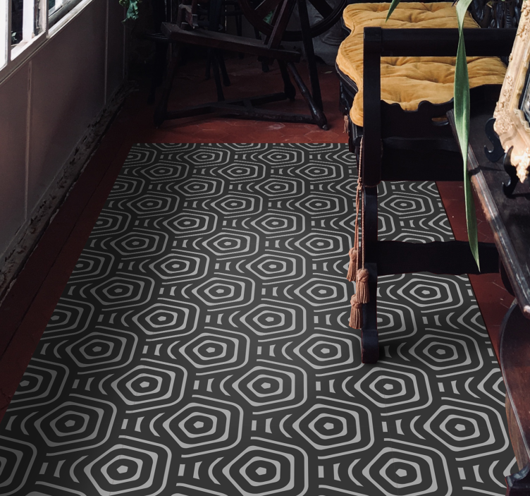 šešiakampiai pilkų tonų geometriniai kilimai - „Tenstickers“