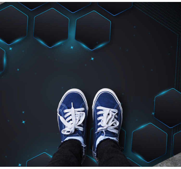 Mėlynas šešiakampis išdėstymas geometriniai kilimas - „Tenstickers“