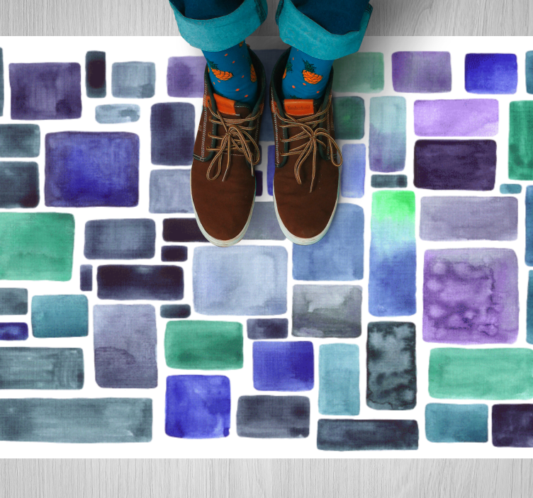 Mėlynų atspalvių blokinis raštas vinilo kilimas - „Tenstickers“