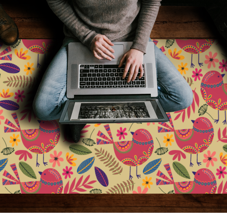 Spalvingi paukščiai liaudies meno modelis gėlių kilimas - „Tenstickers“