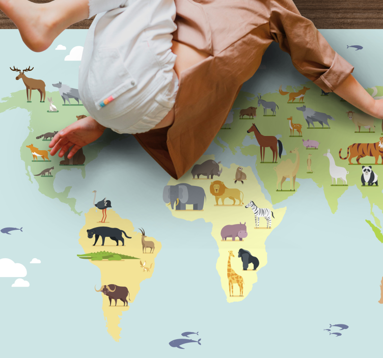 Vaikiškas stilius pasaulio žemėlapis vinilo kilimėlis - „Tenstickers“