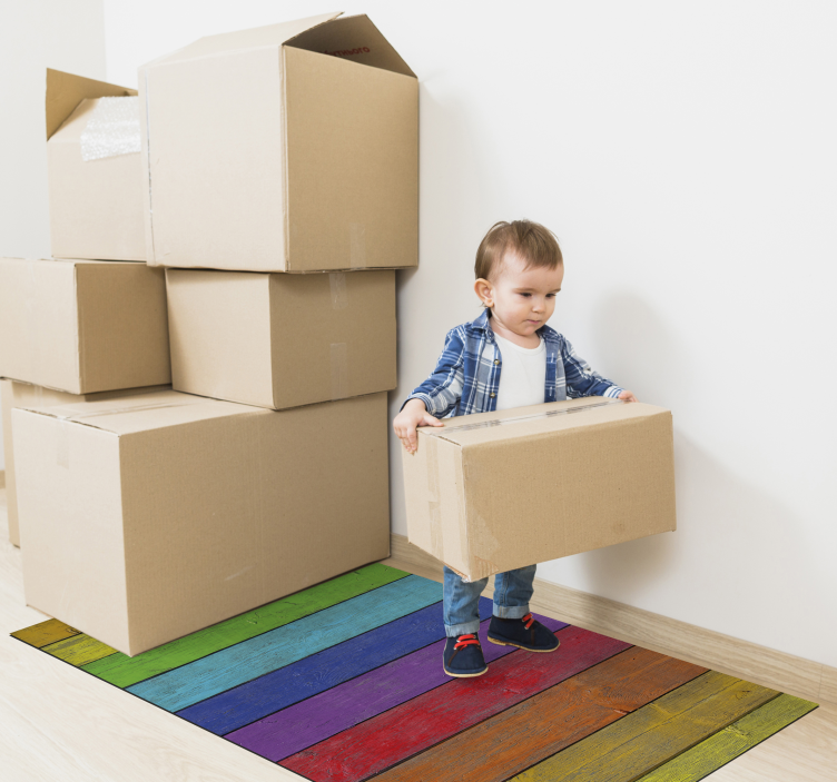 Vaivorykštės vinilo kilimas - medžio juostelės - „Tenstickers“