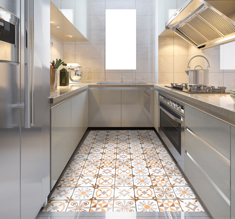 Virtuvinis vinilinis kilimas rudų kvadratų plytelių kilimas - „Tenstickers“