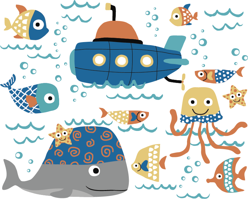 Gyvūnų vinilo kilimėlis su mėlynais jūrų motyvais - „Tenstickers“