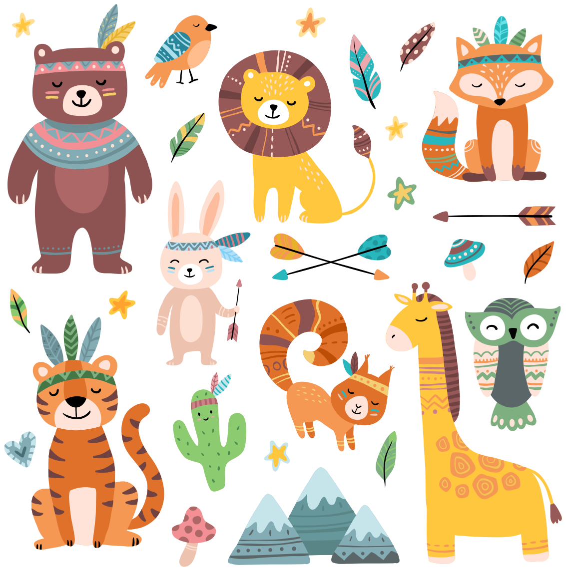 Gyvūnų vinilo kilimėlis kūdikių laukiniai gyvūnai - „Tenstickers“