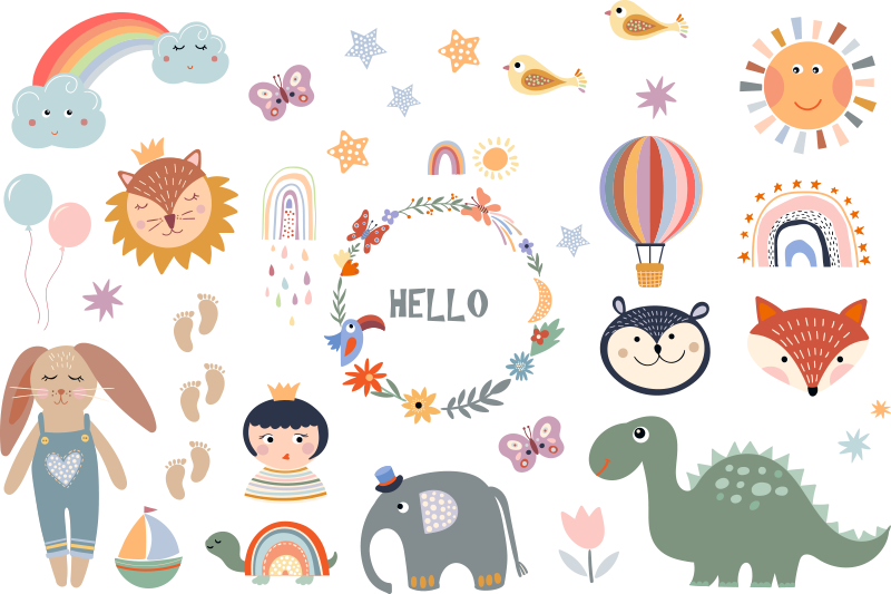 Gyvūnų vinilo kilimėlis vaikams su gėlių motyvais - „Tenstickers“