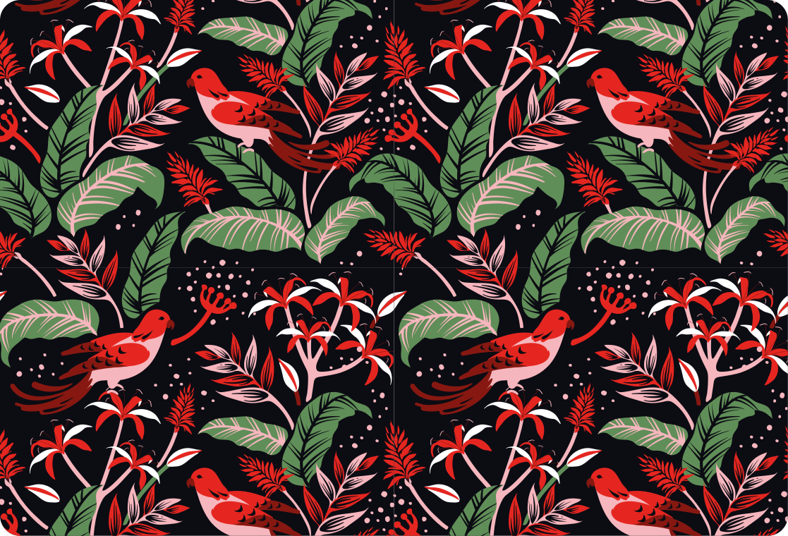 Gyvūnų vinilo kilimėlis raudonų ir rožinių lapų raštu - „Tenstickers“