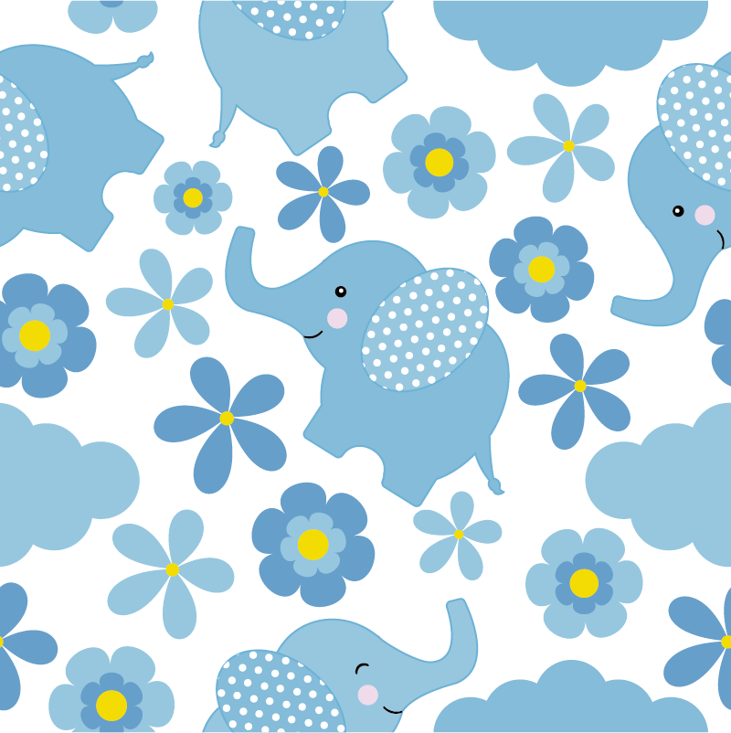 Gyvūnų vinilo kilimėlis su mėlynais kūdikiais drambliais - „Tenstickers“