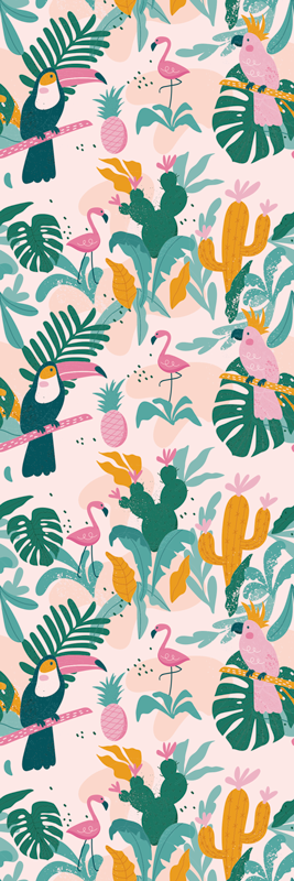 Gyvūnų vinilo kilimėlis žaliems paukščiams ir lapams - „Tenstickers“