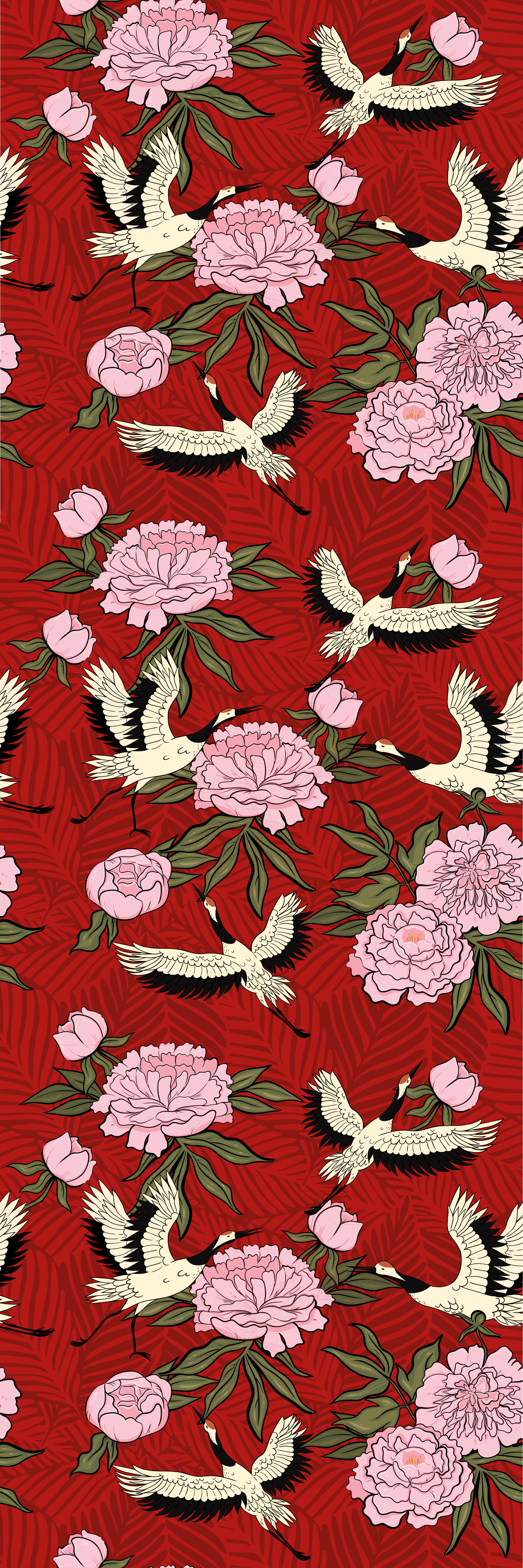 Gyvūnų vinilo kilimėlis su baltais paukščiais raudoname fone - „Tenstickers“