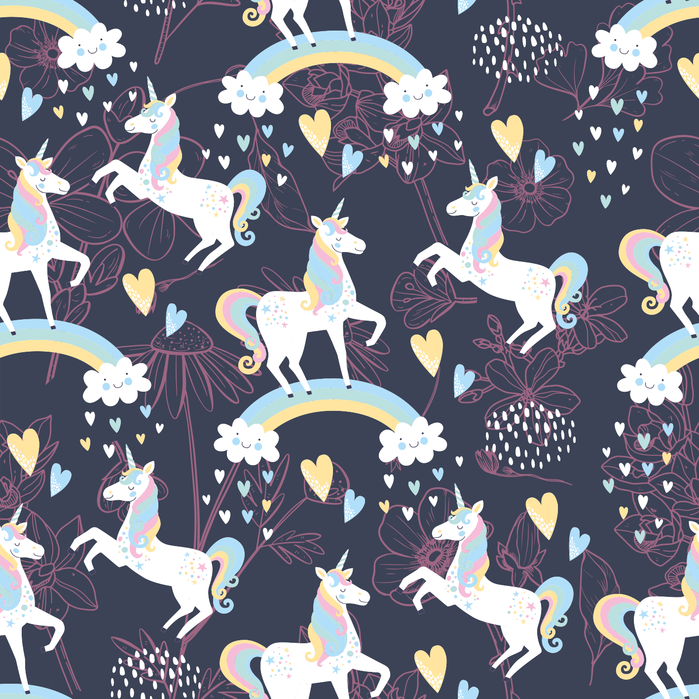 Gyvūnų vinilo kilimėlis rožinių vienaragių gėlių raštu - „Tenstickers“