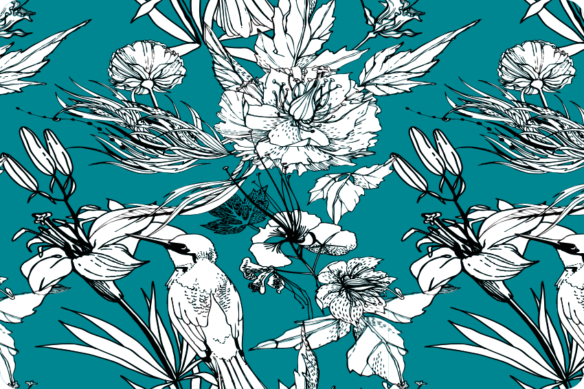 Gyvūnų vinilo kilimėlis su elegantiška balta paukščių raštu - „Tenstickers“