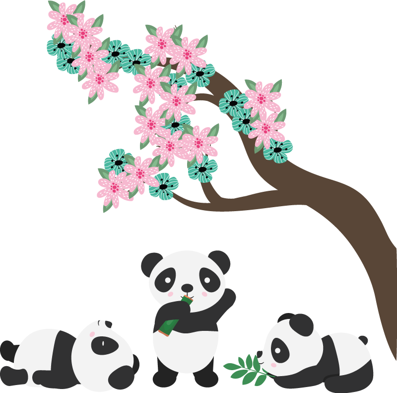 Gyvūnų vinilo kilimėlis linksmas panda klanas - „Tenstickers“