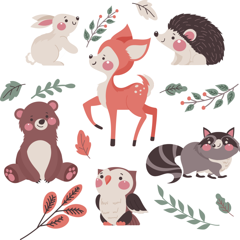 Gyvūnų vinilo kilimėlis rudens miško gyvūnams - „Tenstickers“