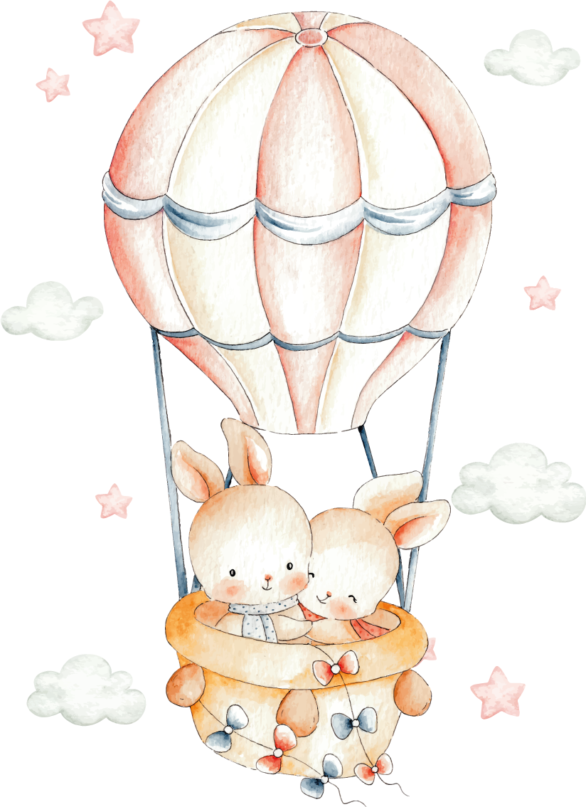 Gyvūnų vinilo kilimėlis su pastelinių triušių balionais - „Tenstickers“