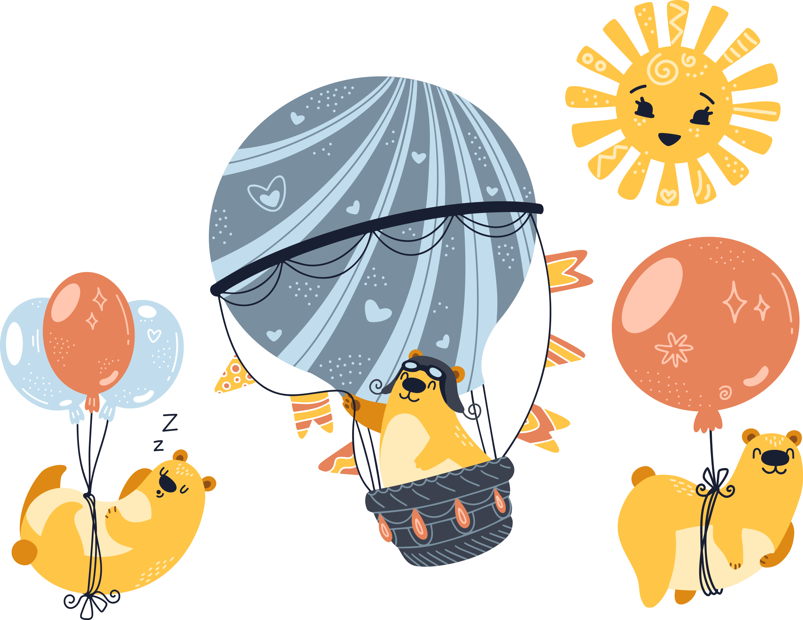 Gyvūnų vinilo kilimėlis su gyvūnais ant balionų - „Tenstickers“