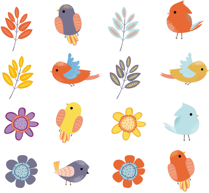 Gėlių rašto kilimėlis pavasarinių paukščių rinkinys - „Tenstickers“