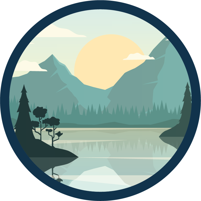 Gėlių rašto kilimėlis su kalnų ir ežero siluetu - „Tenstickers“