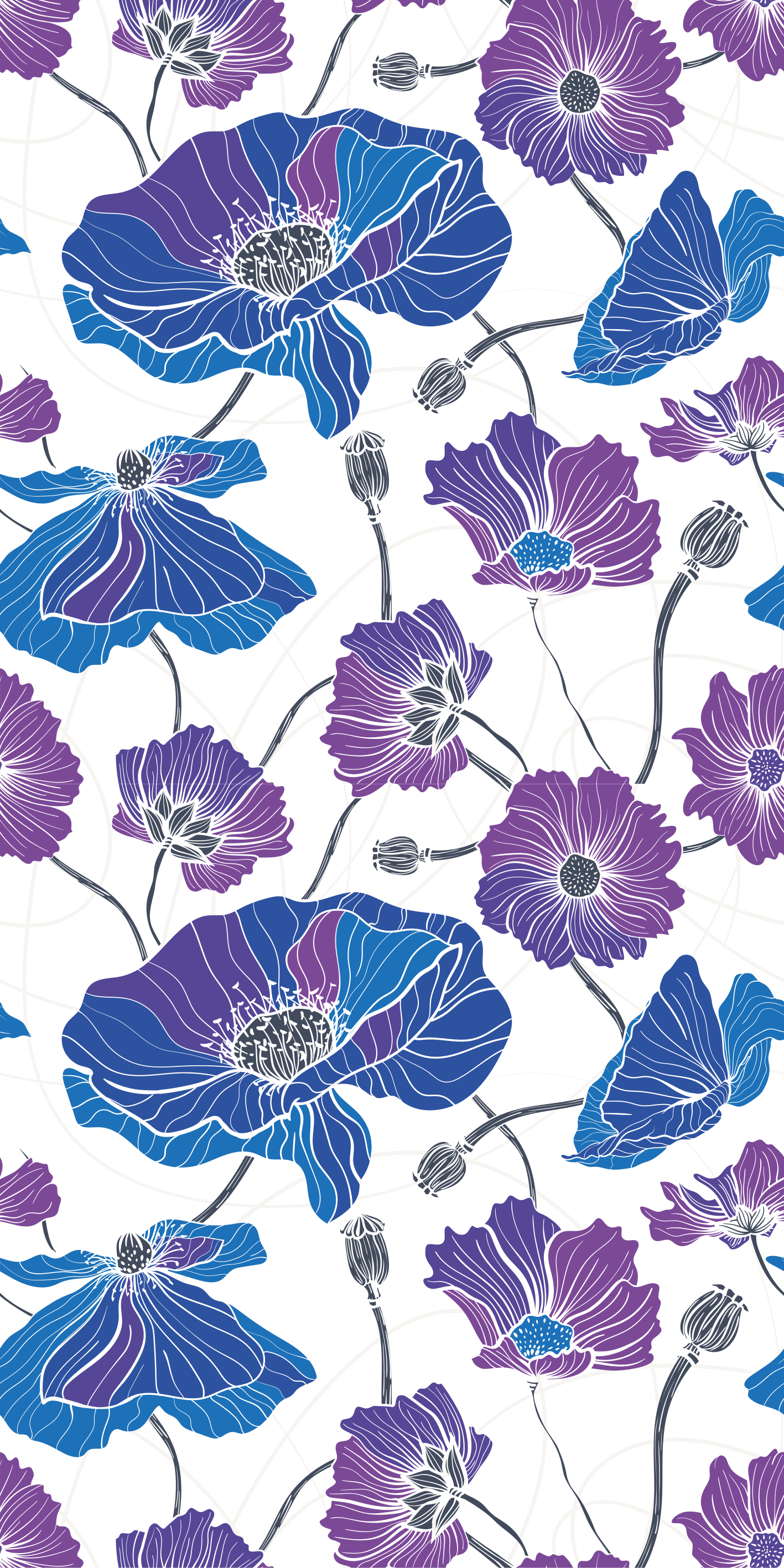 Gėlių rašto kilimėlis mėlynų ir violetinių gėlių - „Tenstickers“